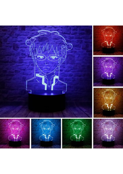 Karikatür Saiki K'nin Felaket Hayatı Anime Figürü 3D LED Optik Illüzyon Yatak Odası Dekoru Uzaktan Kumandalı Uyku Masa Lambası 7 Renk Çocuklar Doğum Günü Noel Hediyeleri Erkek ve Kız (Yurt Dışından)