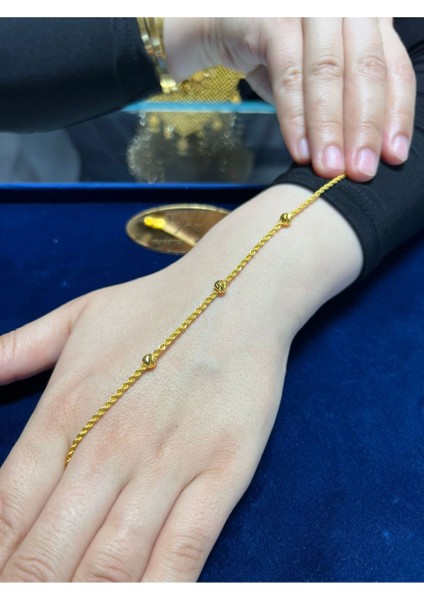 1,80 gr (Gram) Halat 3 Dorikalı Bileklik Künye 14 Ayar Altın (Yeşil-Sarı-Beyaz-Rose)