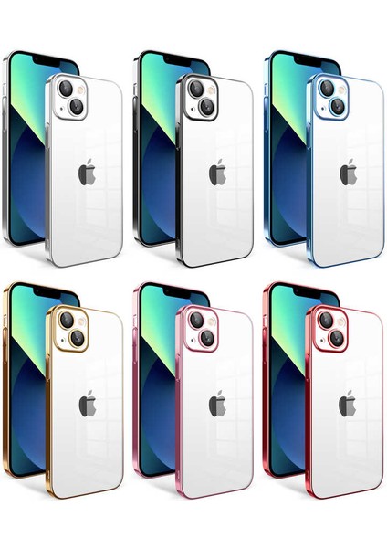 Apple iPhone 13 Kılıf Kamera Korumalı Renkli Çerçeveli Klcr Garaj Kapak-Gold