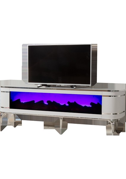 Heatwave Beyaz Tv Ünitesi - 180 cm - Şömineli - Bluetooth Ses Sistemli & Kumandalı - LED Işıklı modelleri