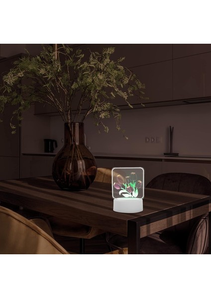 Çocuklar Gece Işıkları Lale Çiçekler Gece Işıkları Dıy Akrilik Masa Lambası 3D Illüzyon Işık Işık Dokunmatik Optik Illüzyon LED Komodin Uyuyan Masa Lambası LED (Yurt Dışından)