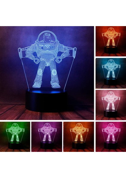 Sevimli Hikaye Ultimate Buzz Lightyear Spaceman Anime Karakter 3D LED Optik Illüzyon Uzaktan Kumandalı Uyku 7 Renk Yatak Odası Dekoru Masa Lambası Çocuklar Doğum Günü Yılbaşı Hediyel (Yurt Dışından)