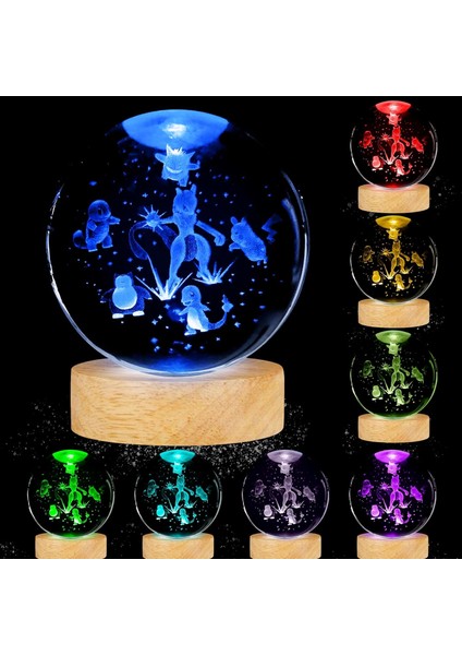 Ahşap Tabanlı Kristal Top - 7 Renk Değiştirme Aydınlatma LED Dekoratif Hediyeler Erkek Kız Çocuklar Gençler Için Yatak Odası Oturma Odası Ofis Için Lamba Dekoratif Hediyeler (Yurt Dışından)