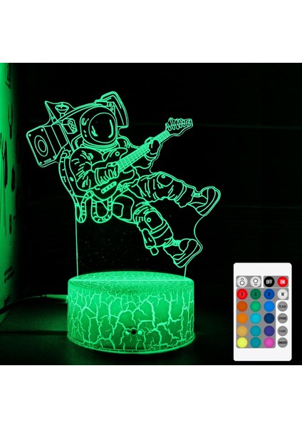 3D Gece Lambası, Çocuklar Astronot Illusion Gece Lambası, Oda Dekoru Başucu Lambası 16 Renk, 7 Renk Değiştirme, Çocuklar Dokunmatik ve Uzaktan Kumanda ile LED Gece Lambaları Genç Erkek (Yurt Dışından)