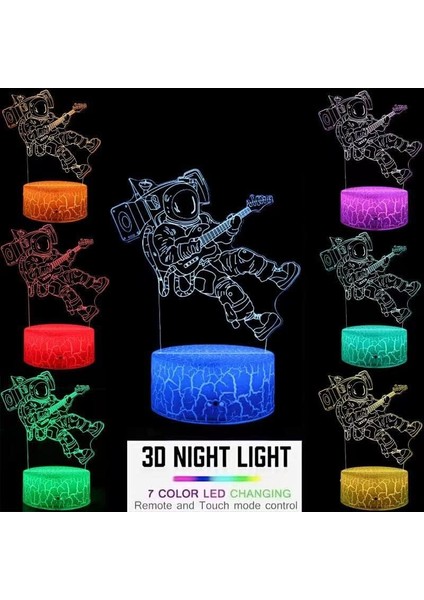 3D Gece Lambası, Çocuklar Astronot Illusion Gece Lambası, Oda Dekoru Başucu Lambası 16 Renk, 7 Renk Değiştirme, Çocuklar Dokunmatik ve Uzaktan Kumanda ile LED Gece Lambaları Genç Erkek (Yurt Dışından)