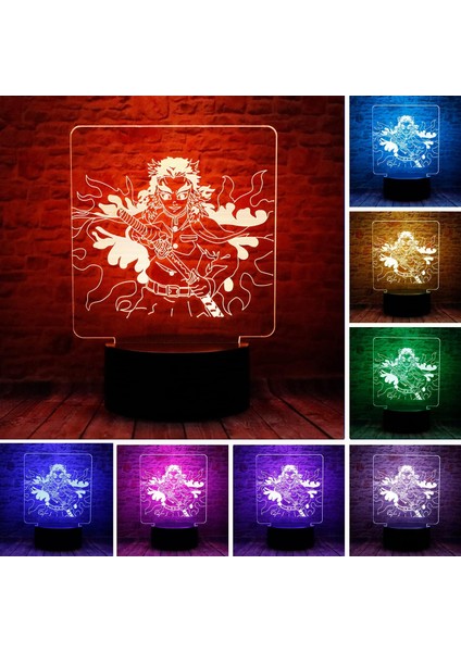 Karikatür Demon Slayer Kyoujurou Rengoku Anime Figürü 3D LED Optik Illüzyon Yatak Odası Dekoru Uzaktan Kumandalı Uyku Masa Lambası 7 Renk Çocuklar Doğum Günü Yılbaşı Hediyeleri Erkek (Yurt Dışından)