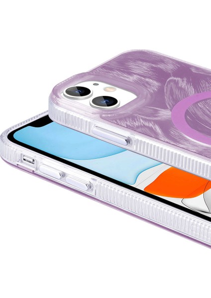 Apple iPhone 11 Kılıf Magsafe Şarj Özellikli Fırça Boya Desenli Klcr Palet Kapak-Pembe