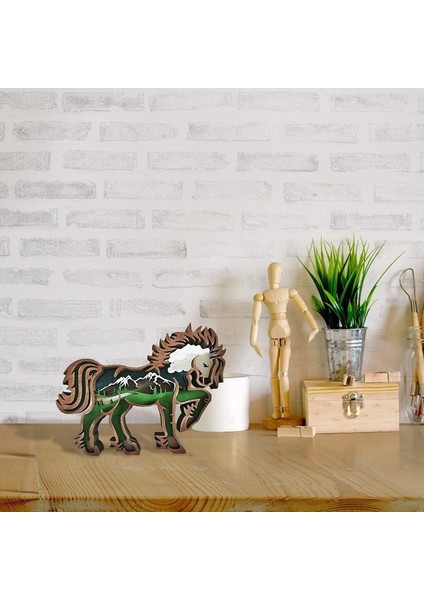 3D Hayvan Dekoru Süs LED - Ahşap Çok Katmanlı Oyma Hayvan Görünümü Yatak Odası Masası Için Dekoratif Elk Versiyonu (Boyut : At) (Yurt Dışından)