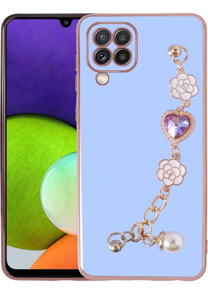 Galaxy A22 4g Kılıf El Tutamaçlı Kamera Korumalı Klcr Taka Silikon Kapak-Mor