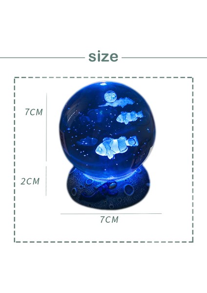 3D Kristal Palyaço Balığı Topu Işık, 3.15 Inç K9 Top Lambası, 16 LED Renk Taban, Yatak Odası Oturma Odası Dekorasyonu Serin Deniz Hayvan Masa Lambası, Çocuklar Soğuk Işık Hediyesi (Yurt Dışından)