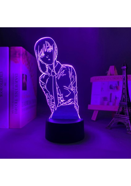 3D LED Anime Chainsaw Man Makima Için Yatak Odası Dekoru Çocuklar Doğum Günü Hediyesi Manga Chainsaw Man LED Işık Başucu (Yurt Dışından)
