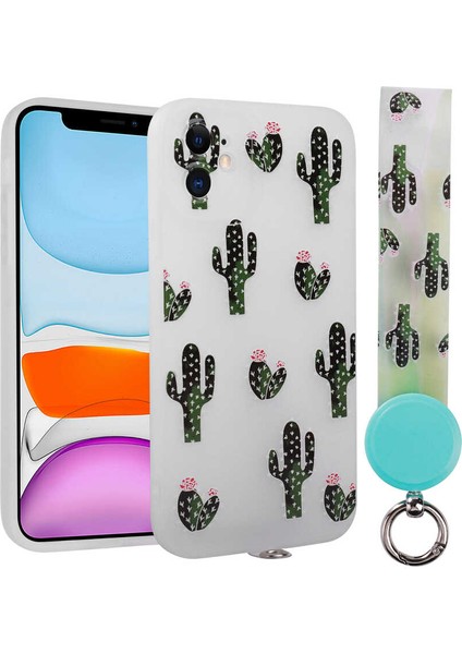 Apple iPhone 11 Kılıf Desenli El Askılı Ipli Klcr Arte Silikon Kapak-No8