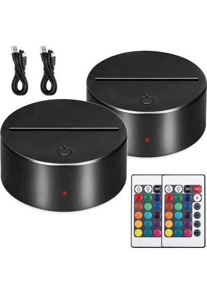 3D LED Işık Tabanı, 2 Paket 3D LED Lamba Tabanı Tutucu Uzaktan Kumandalı Dokunmatik Ekran 3D Masa USB Kablosu Yatak Odasındaki Masa Lambaları Çocuk Odası Oturma Odası Bar Dükkanı Kaf (Yurt Dışından)