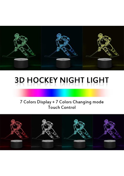 Çocuklar Hokey Oyuncusu 3D Lamba Gece Işıkları 7 LED Renk Değiştirme Dokunmatik Masa Masa Lambaları Aydınlatma Serin Oyuncaklar Hediyeler Spor Hokeyi Fanı Doğum Günü Noel Dekorasyonu (Yurt Dışından) fiyatları