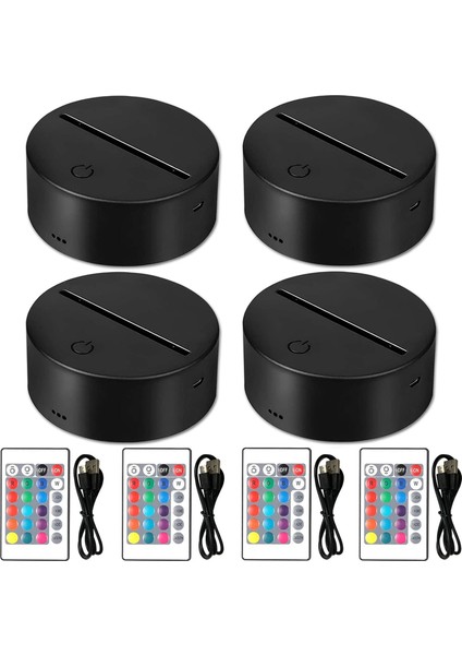 4'lü Paket 3D Gece LED Işık Lamba Tabanı + Uzaktan Kumanda + USB Kablosu, Akrilik ve Pleksiglas Ayarlanabilir 16 Renk Işık Gösterisi Standı, Oda Mağaza Bar Restoran Dekoratif Işıklar (Yurt Dışından)