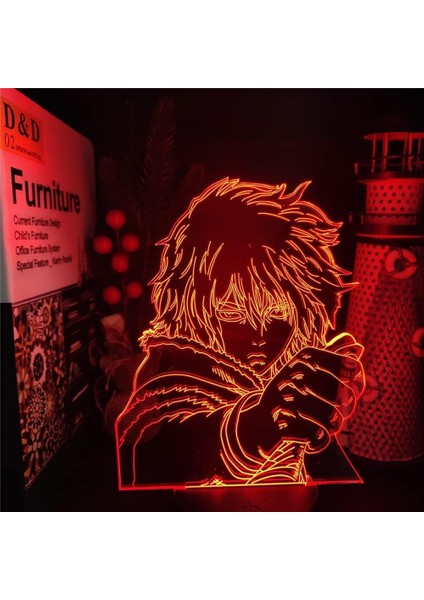 Anime Vinland Saga Thorfinn Karlsefnied Hayranları 3D Nightlight 16 Renk Dekor Illusion Uzaktan Kumandalı LED Lamba, Manga Vst Şekil Noel Hediyesi Oyuncaklar Çocuklar/erkekler (Siyah) (Yurt Dışından)