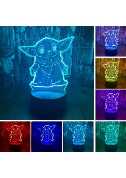 Sevimli Star Wars Bebek Yoda 2 Anime Karakter 3D LED Optik Illüzyon Uzaktan Kumandalı Uyku 7 Renkler Yatak Odası Dekoru Masa Lambası Çocuklar Doğum Günü Noel Hediyeleri Erkek ve Kız (Yurt Dışından)