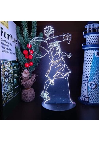 Anime Kuroko'nun Fanlar Için Basketbollu 3D 16 Renk Dekor Illusion Uzaktan Kumandalı LED Lamba, Manga Kuroko Figürü Noel Hediyesi Oyuncaklar Çocuklar/erkekler (Crack No Remote) (Yurt Dışından)