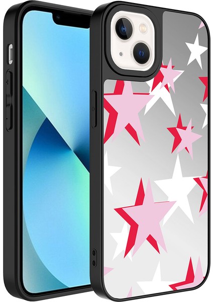 Apple iPhone 13 Kılıf Aynalı Desenli Kamera Korumalı Parlak Klcr Mirror Kapak-Yıldız