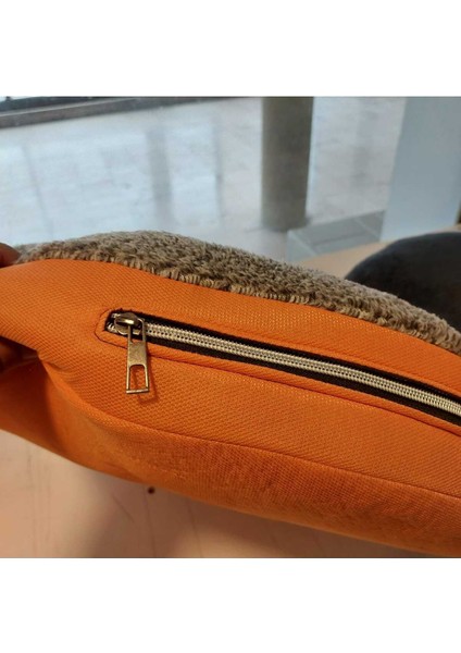 Luxury Peluş Yataklı Fermuarlı Yıkanabilir Yuvarlak Model Kedi ve Köpek Yatağı 1 Adet