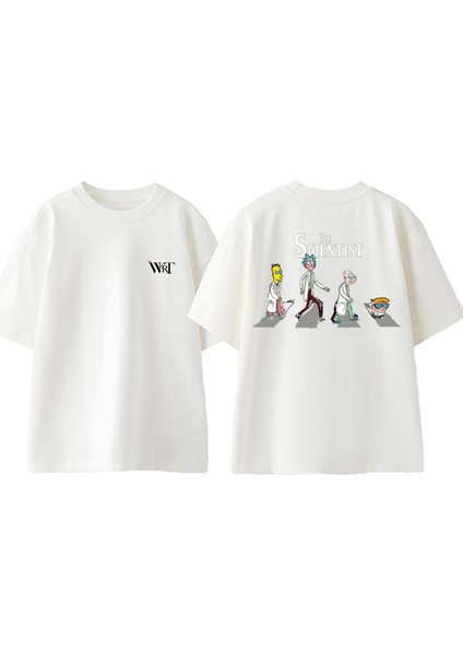 The Scıentıst Tasarım Sırt Baskılı Pamuk Beyaz Oversize T-Shirt