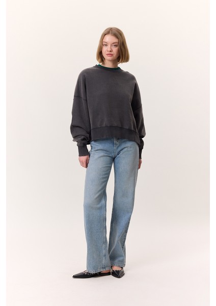 Yıkama Efektli Sweatshırt Antrasit