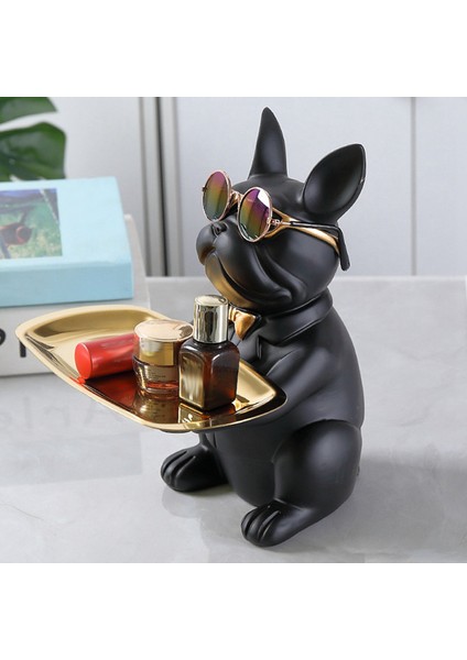 Tepsi Heykel Masa Depolama Heykeli ile Fransız Bulldog Heykelciği-Yeşil (Yurt Dışından) modelleri