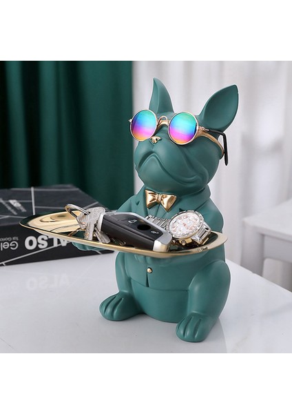 Tepsi Heykel Masa Depolama Heykeli ile Fransız Bulldog Heykelciği-Yeşil (Yurt Dışından) fırsatları