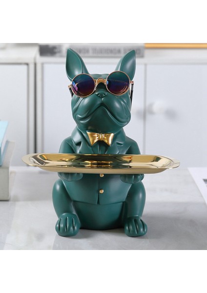 Tepsi Heykel Masa Depolama Heykeli ile Fransız Bulldog Heykelciği-Yeşil (Yurt Dışından) indirimleri