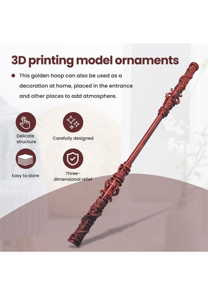 Sun Wukong 3D Baskı Ruyi Jingu Bang El Sanatları Süsleri, Siyah-Kırmızı (Yurt Dışından) indirimleri