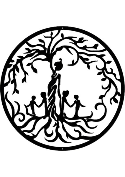 Metal Ağaç Anne Çocuklu Duvar Sanatı Metal Asma - 4 Çocuk (Yurt Dışından)