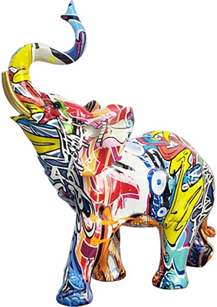 Resim Grafiti Fil Heykel Reçine Hayvan Heykeli Dekor A (Yurt Dışından)