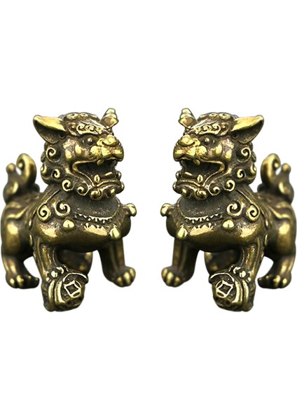 Çift Masaüstü Süslemeleri Şanslı Pirinç Aslan Heykeli Feng Shui Dekorasyonu (Yurt Dışından)
