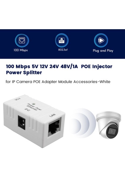 100 Mbps 5V 12V 24V 48V/1A Ip Kamera Poe Adaptör Modülü - Beyaz (Yurt Dışından)