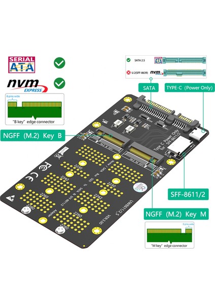 M.2(Ngff) Nvme Ssd/sata-Bus Ssd'den SFF-8611/8612 ve Sata Adaptörüne (Yurt Dışından)