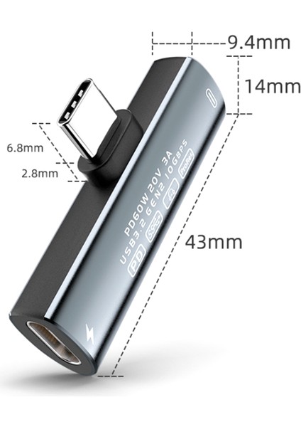 Type C'den Dual Type-C'ye PD60W Hızlı Şarj ve 10 Gbps Veri Aktarımı (Yurt Dışından)