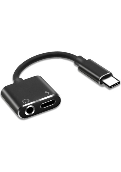 2'si 1 Arada Type-C - 3,5 mm Kulaklık Jakı Adaptörü/bağlantı Şarj Cihazı Siyah (Yurt Dışından)