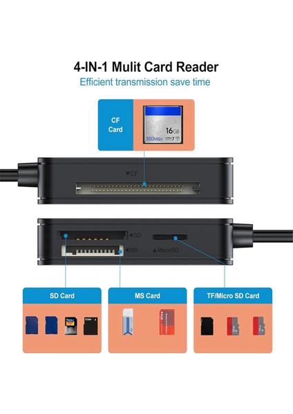 Okuyucu 4'ü 1 Arada, Tf Sd Ms Cf Kart Okuyucu, USB 3.0 ve USB C Arayüzü (Yurt Dışından)