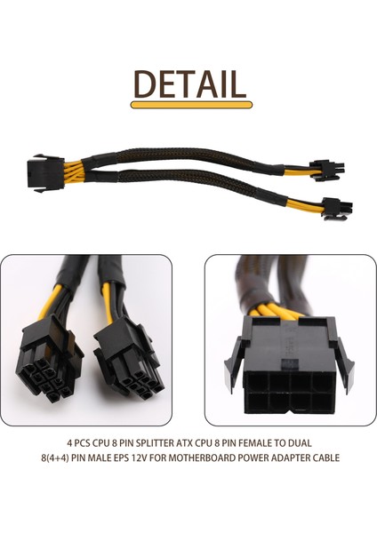 4 Adet Cpu 8 Pin Ayırıcı Atx Cpu Dişi - Çift 8(4+4) Pin Erkek Eps 12V (Yurt Dışından)