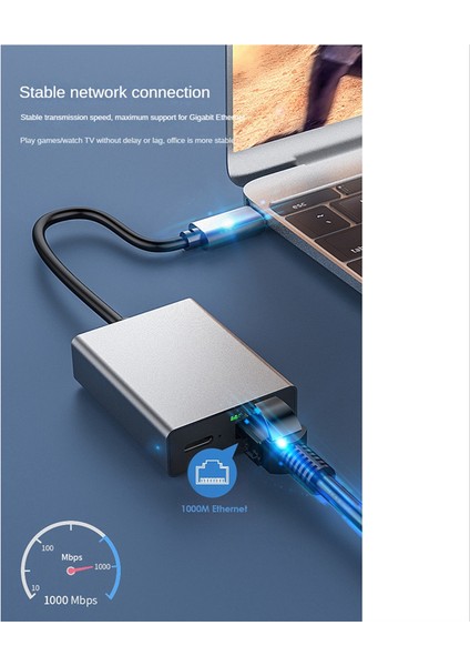 Type C - Ethernet Adaptörü 4K USB Dock Adaptörü Pc Dizüstü Bilgisayar Için (Yurt Dışından)
