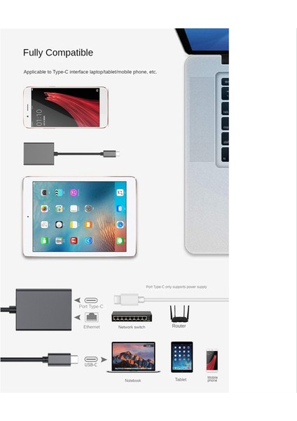 Type C - Ethernet Adaptörü 4K USB Dock Adaptörü Pc Dizüstü Bilgisayar Için (Yurt Dışından)
