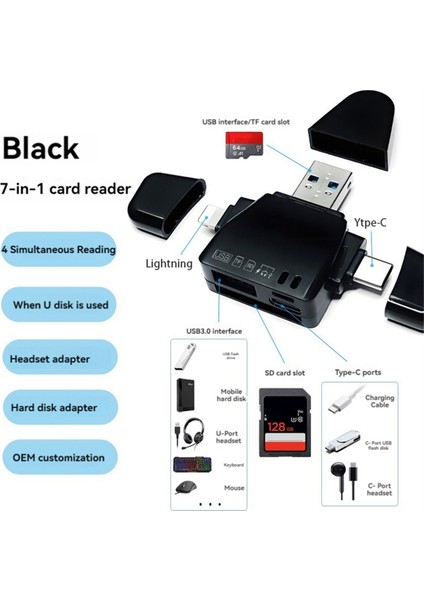 Kart Okuyucu Çok Fonksiyonlu Evrensel Telefon Bilgisayar Adaptörü Siyah (Yurt Dışından)