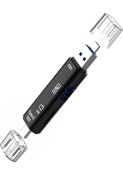 5'i 1 Arada USB 2.0 Tip C/usb /micro-Usb/tf/sd Hafıza Kartı Okuyucu, Siyah (Yurt Dışından)