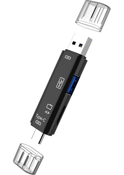 5'i 1 Arada USB 2.0 Tip C/usb /micro-Usb/tf/sd Hafıza Kartı Okuyucu, Siyah (Yurt Dışından)