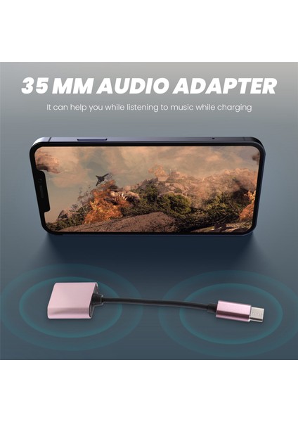 2'si 1 Arada Type-C - 3,5 mm Kulaklık Jakı Adaptörü Şarj Cihazı Gül Altını (Yurt Dışından) indirimleri