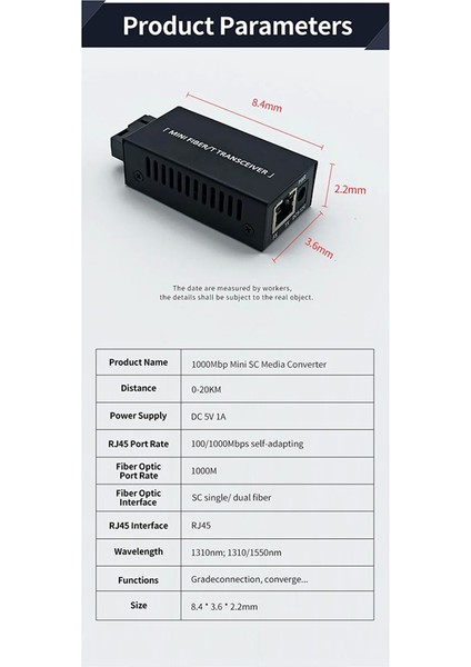 1 Çift Gigabit 100/1000M A/b Sc Ethernet Fiber Anahtarı Medya Dönüştürücü (Yurt Dışından)