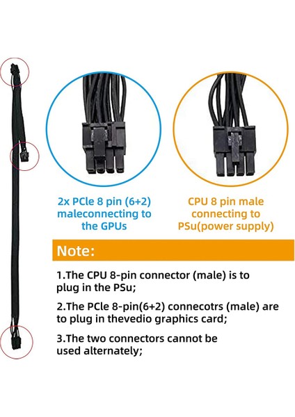 Atx Cpu 8 Pin Erkek - Çift Pcıe 2 x 8 Pin (6+2) Erkek Güç Kablosu (Yurt Dışından) modelleri
