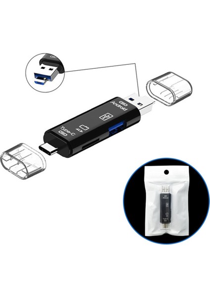 Otg Fonksiyonlu 3'ü 1 Arada Kart Okuyucu USB 2.0 / Type C Siyah Desteği (Yurt Dışından)