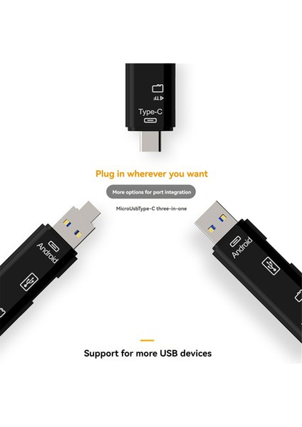 Otg Fonksiyonlu 3'ü 1 Arada Kart Okuyucu USB 2.0 / Type C Siyah Desteği (Yurt Dışından)