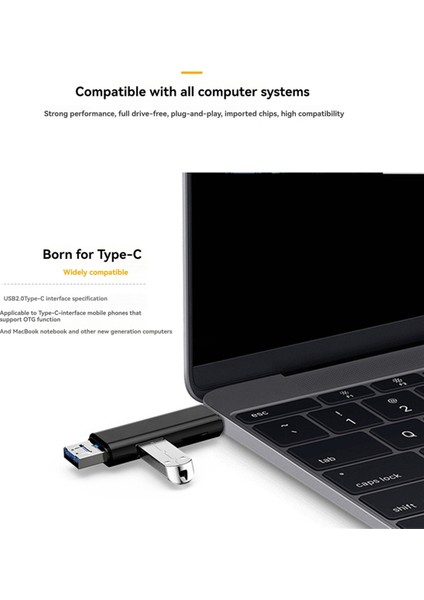 Otg Fonksiyonlu 3'ü 1 Arada Kart Okuyucu USB 2.0 / Type C Siyah Desteği (Yurt Dışından)